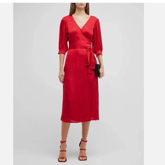 Michael Kors Red Animal Print Long Sleeve Silk Wrap Dress 2X - Picture 1 of 8